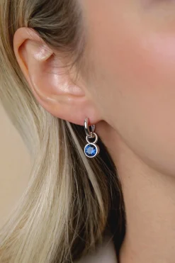 ZINZI zilveren oorbedels 7mm rond donkerblauw ZICH1486DB (zonder oorringen)