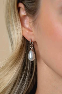 ZINZI zilveren oorbedels parel peervorm 15mm wit ZICH355W (zonder oorringen)