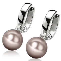 ZINZI zilveren oorbedels parel rond champagne 10mm ZICH266C (zonder oorringen)