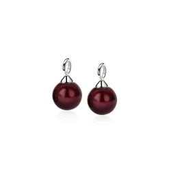 ZINZI zilveren oorbedels parel rond bordeaux rood 10mm ZICH266DR (zonder oorringen)