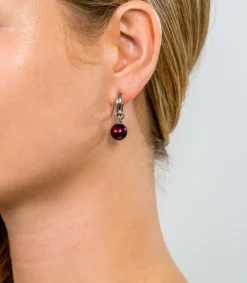 ZINZI zilveren oorbedels parel rond bordeaux rood 10mm ZICH266DR (zonder oorringen)