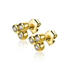 ZINZI zilveren oorknoppen 14K geel verguld bolletjes witte zirconia ZIO2174G