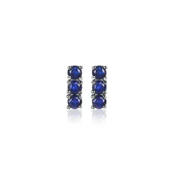 ZINZI zilveren oorknoppen 8mm staafje chaton gezet donkerblauw ZIO2127B
