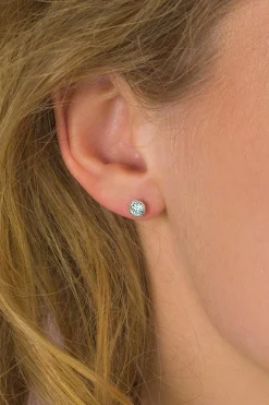 ZINZI zilveren oorknoppen rond wit 6mm ZIO1376Z