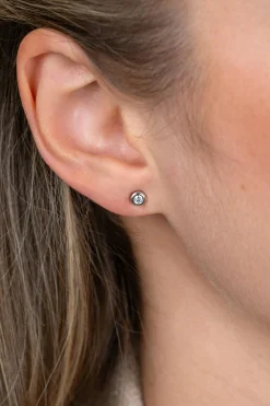 Zinzi zilveren oorknoppen rond 4mm wit ZIO1177