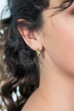 Zinzi zilveren oorringen geelverguld 15 x 3mm groen ZIO191GG