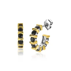 ZINZI zilveren oorsieraden bicolor vierkant en ronde zwarte zirconia's 16mm ZIO2252
