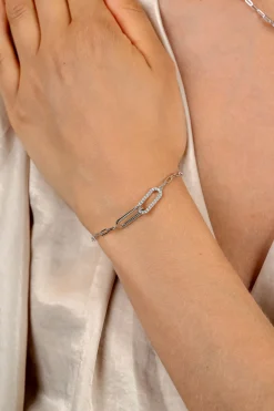 ZINZI zilveren paperclip schakelarmband met twee verbonden ovale schakels bezet met witte zirkonia's 17-20cm ZIA2690