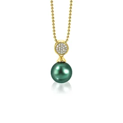 ZINZI zilveren parelhanger geelverguld 18mm witte zirconia's groene parel ZIH1151GG (zonder collier)