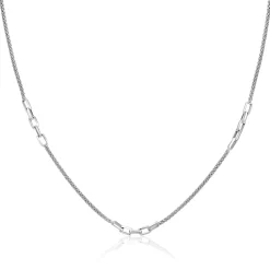 ZINZI zilveren popcorn schakelketting 45-48cm met drie paperclip schakelaccenten ZIC2709