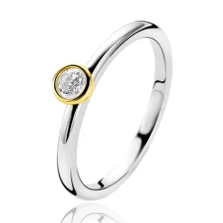 ZINZI zilveren ring bicolor glad rond met witte zirconia ZIR1177Y