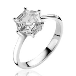 ZINZI zilveren ring met zeshoekige wittte zirconia 10mm ZIR2259