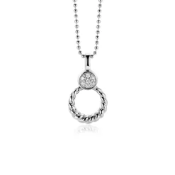 ZINZI zilveren ronde hanger 20mm gedraaid motief, bezet met witte zirconia's ZIH2390 (zonder collier)