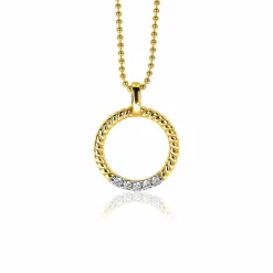 ZINZI zilveren ronde hanger 22mm in geel verguld gedraaid witte zirconia ZIH2128Y (zonder collier)