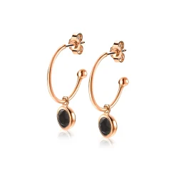 ZINZI zilveren rosé vergulde oorsieraden zwarte kleursteen 16mm ZIO1935RZ