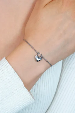 ZINZI zilveren  schakelarmband met hartvormige slot hanger 17-20cm ZIA2673