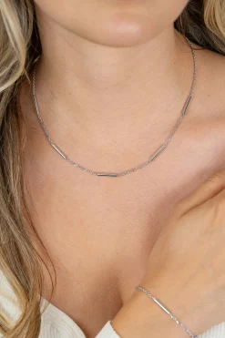 ZINZI zilveren schakelketting 45cm met vijf gladde ronde staafjes ZIC2800