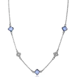 ZINZI zilveren schakel ketting met twee zilveren en drie blauwe klavers 40-45cm ZIC2582