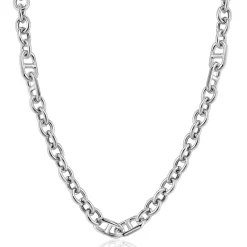 ZINZI zilveren schakel ketting, waarbij ronde schakels zijn gecombineerd met trendy grotere marine schakels 7,4mm breed 42-45cm ZIC2580