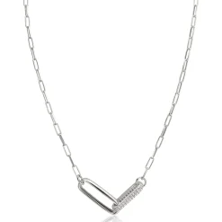 ZINZI zilveren schakel ketting 45cm met 2 grote ovale schakels, bezet met witte zirconia ZIC2371