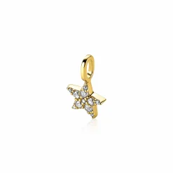 ZINZI zilveren ster hanger in geel verguld 13mm wit ZIH2138Y (zonder collier)