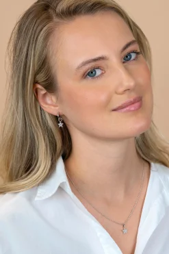 ZINZI zilveren ster hanger 13mm wit ZIH2138 (zonder collier)