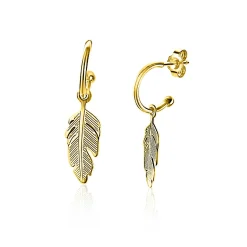 ZINZI zilveren trendy oorsieraden 14K geel verguld veertje ZIO1867G