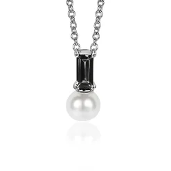 ZINZI zilveren witte parelhanger met zwarte baquette geslepen zirconia ZIH2135Z (zonder collier)
