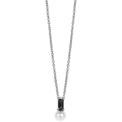 ZINZI zilveren witte parelhanger met zwarte baquette geslepen zirconia ZIH2135Z (zonder collier)