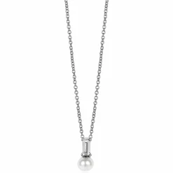 ZINZI zilveren witte parelhanger met witte baquette geslepen zirconia ZIH2135 (zonder collier)