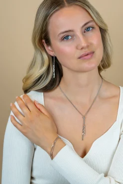 ZINZI zilveren Y-collier 43–46cm met popcorn schakel en twee bungelende kettinkjes ZIC2710