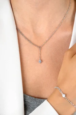ZINZI zilveren Y-collier met subtiele schakels, bungelend witte ronde zirkonia 42-45cm ZIC2660
